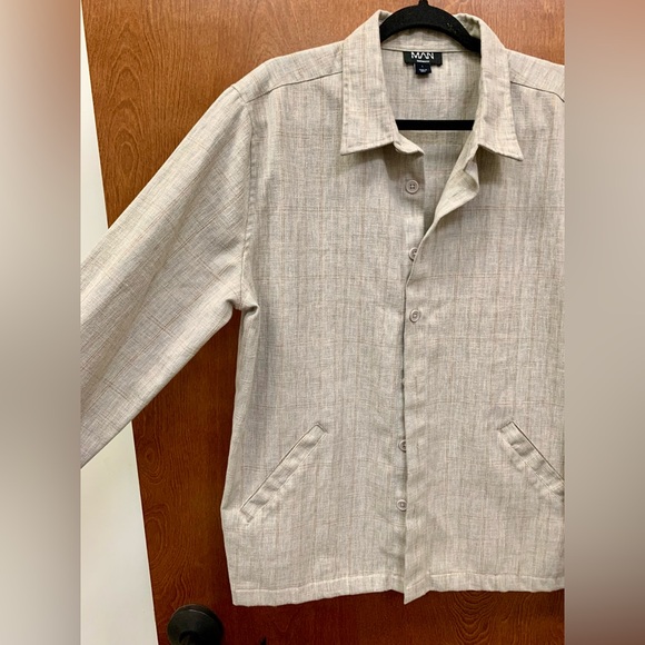 MAN boohoo man tan plaid casual cotton jacket size large - Picture 14 of 16